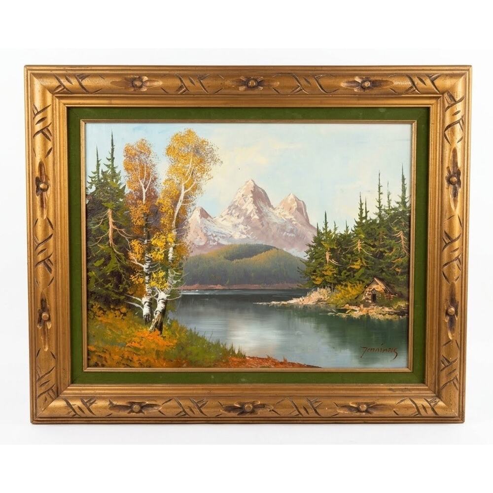 VTG Landscape Mountain Scene Painting Signed Steiner Rustic MCM Oil Canvas 27.5”